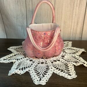 Pink Confetti Murano Style Vintage Hand Blown Glass Purse/Handbag Vase